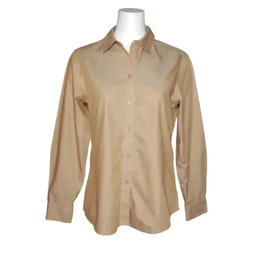 Nina McLemore Poplin Shirt Womens Size 6 Brown Long Sleeve Button Up
